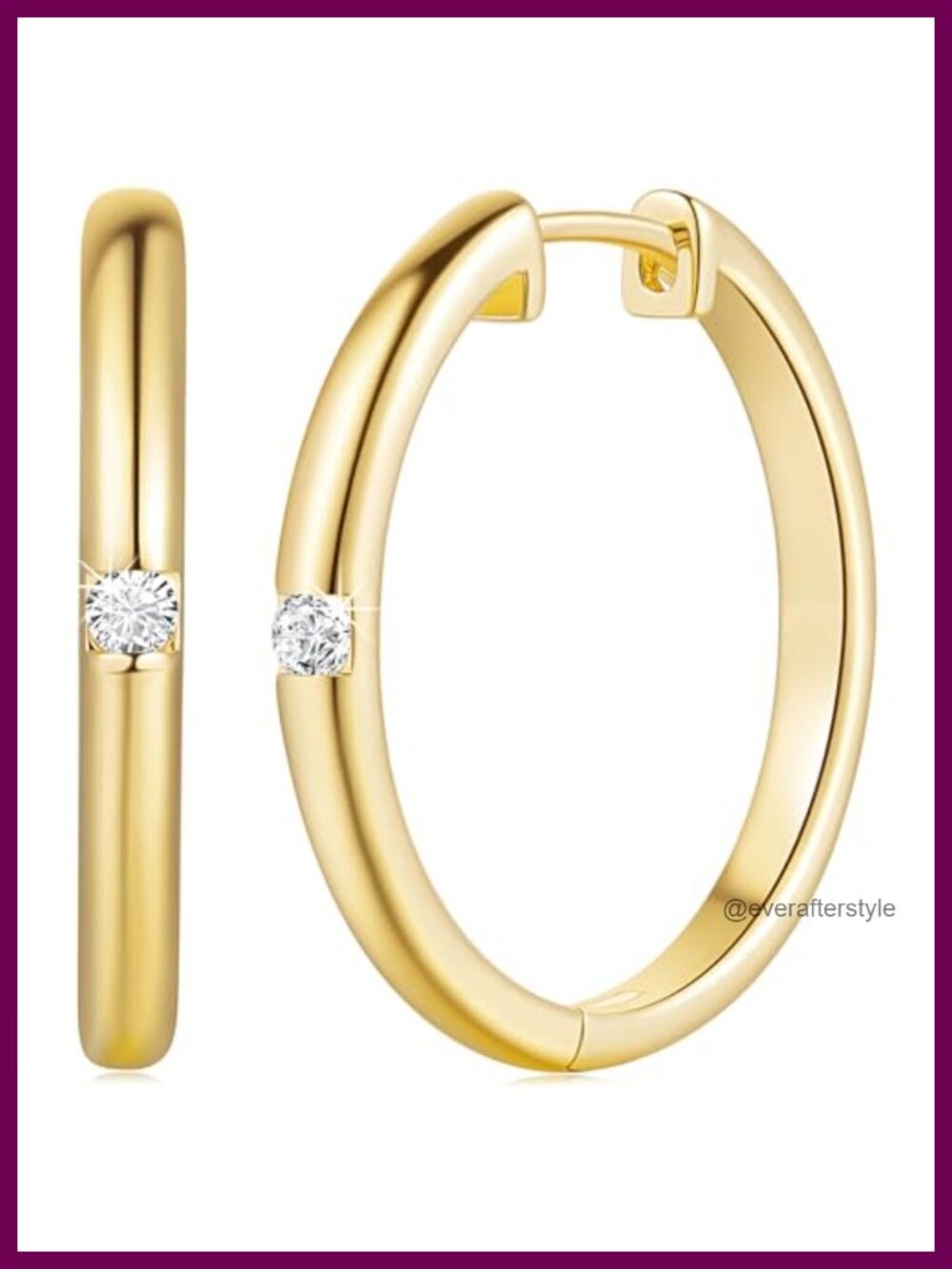 14K Gold Plated Huggie Hoop Earrings Cubic Zirconia Clip On